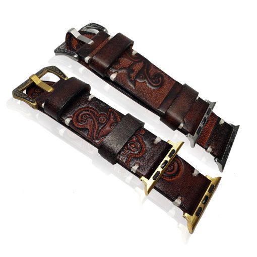  Tooled Leather Watch Band For Apple Watch Series 8 to 1, - 38/40mm 