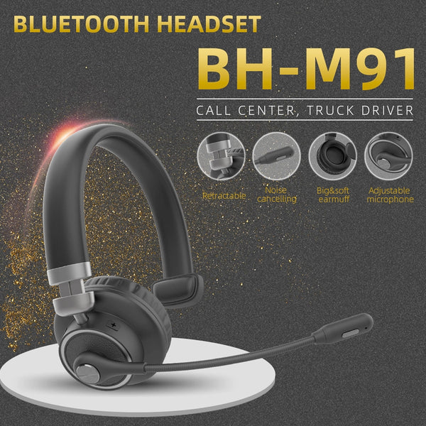 Trucker Bluetooth Headset with Microphone, 40 Hrs Wireless Headset, Active Noise Cancelling Mic - Natogears