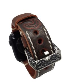 NatoGears Handmade Watch Leather Vintage Strap Wristbands, Tooled Leather Replacement Band Strap Compatible with Apple Watches