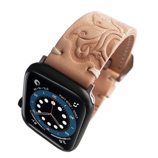 Hand Carved Natural Leather Watch Band Strap Replacement Tooled Band Compatible with Apple & Samsung Watch Series