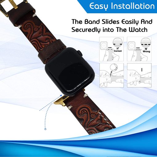  Tooled Leather Watch Band For Apple Watch Series 8 to 1, - 38/40mm 