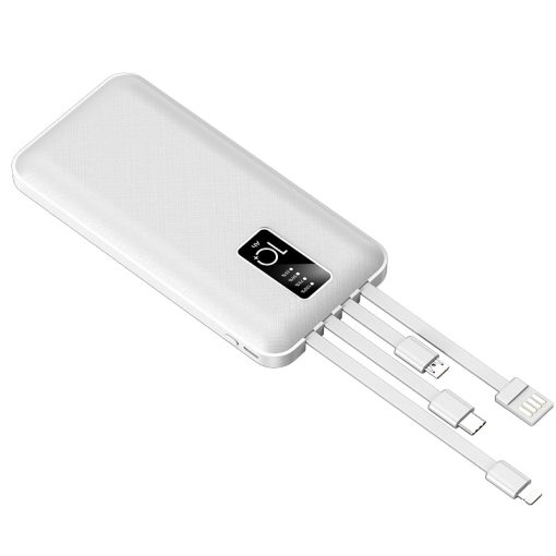 Portable Fast Charging 10000mAh Power Bank 4 Output Cables & LED Display